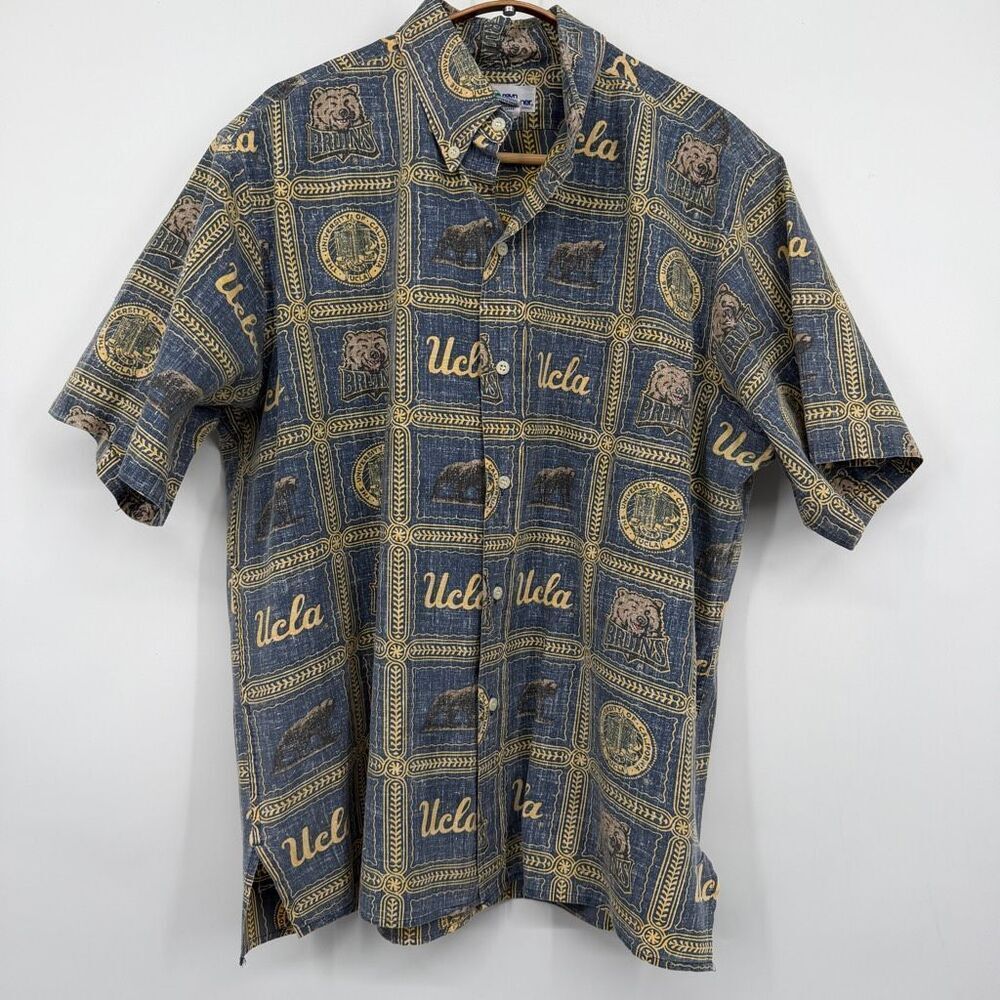 Vintage Reyn Spooner Navy Gold UCLA Bruins Button Down Hawaiian Shirt Size Large